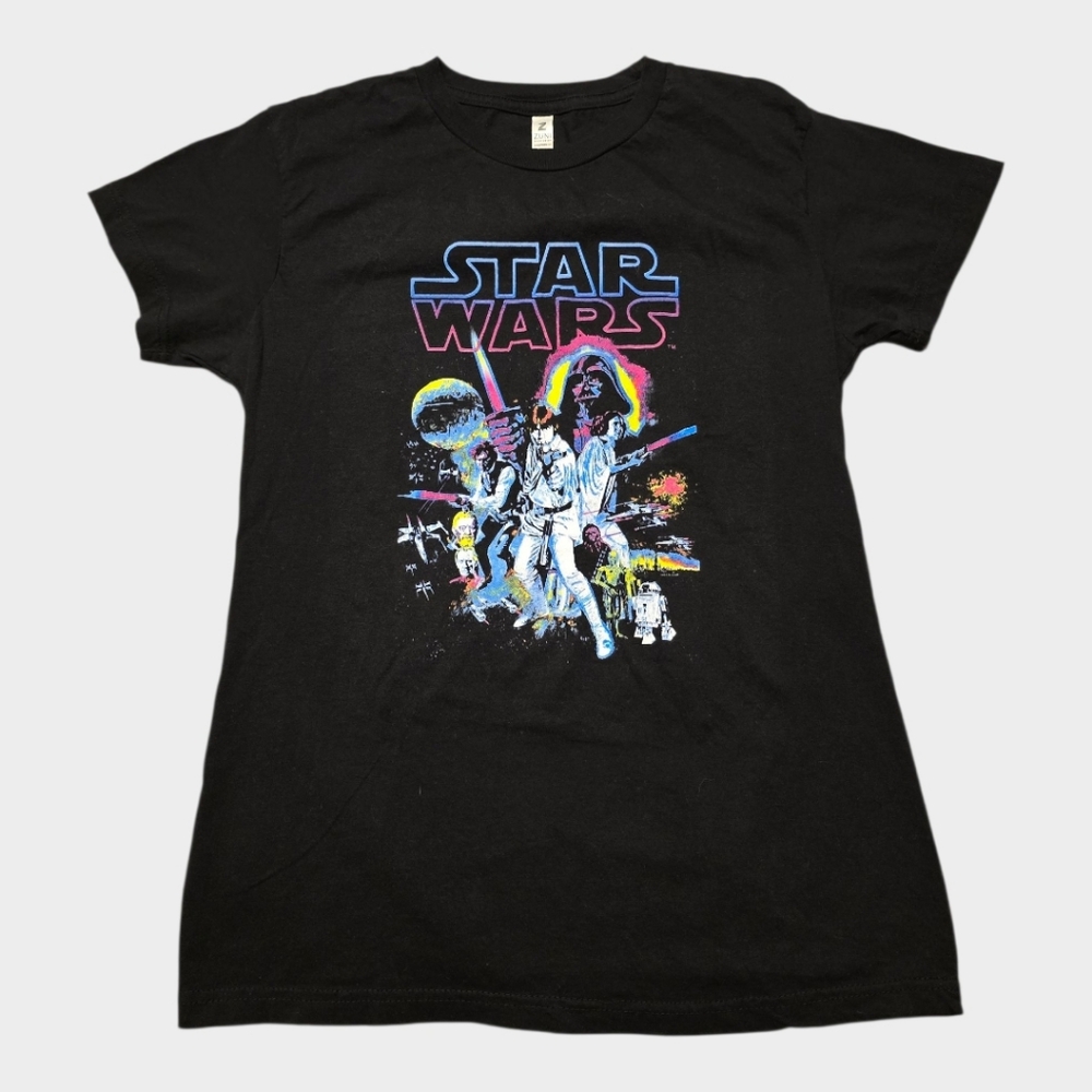 Star Wars Neon Collage T-Shirt Men's Large Black S-Sleeve Graphics "A New Hope"